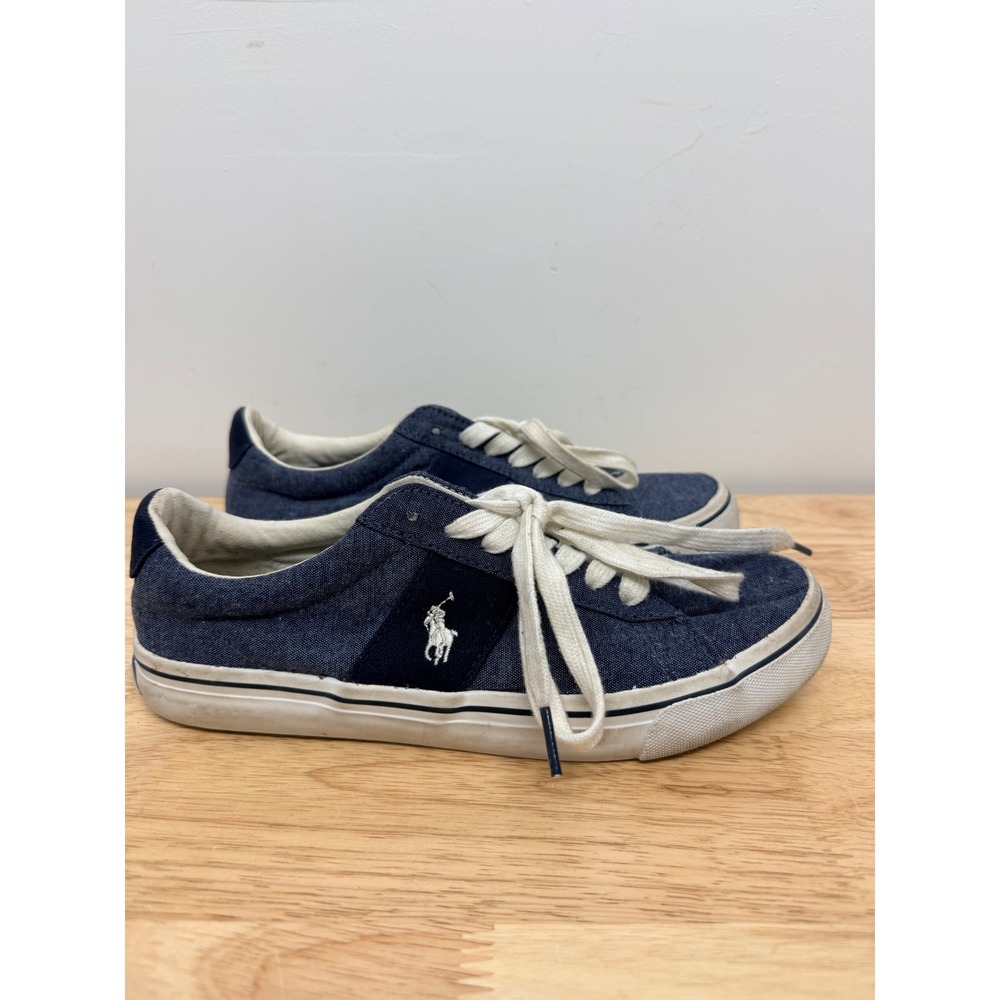 Polo Ralph Lauren Womens Blue Denim Canvas Low Top Sneakers Pony Logo Shoes #58